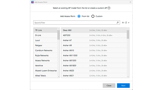 Access point selection window