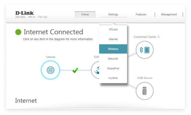 Internet connected — settings (D-Link)