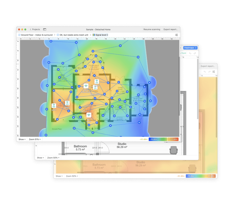 WiFi site surveys of any size with extensive reports