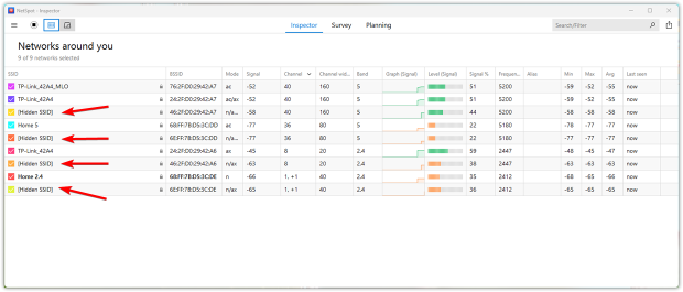 NetSpot display both visible and hidden networks