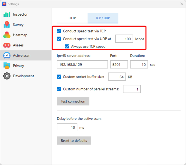 Open NetSpot and move to the TCP/UDP section Open NetSpot and move to the TCP/UDP section