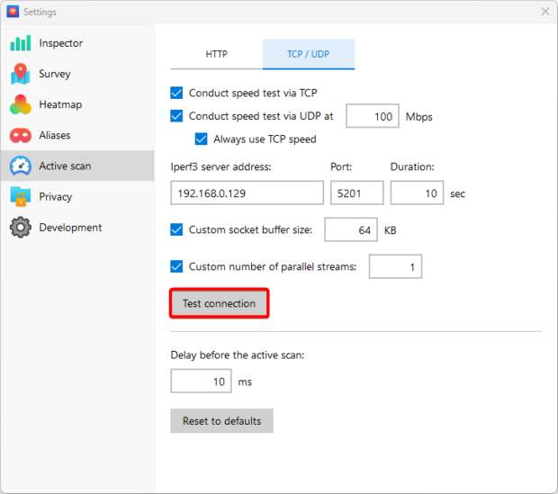 NetSpot — Hit Test connection NetSpot — Hit Test connection