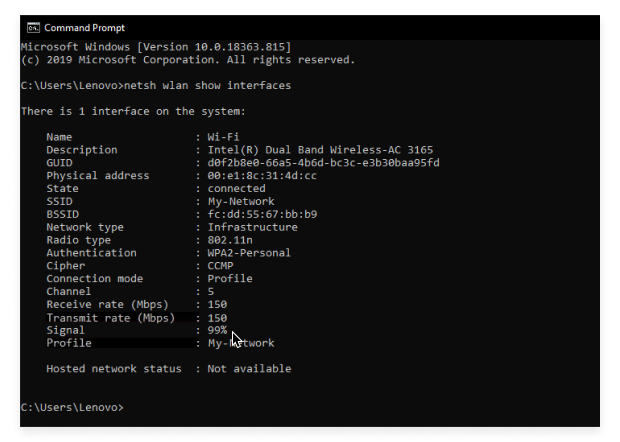 Command Prompt — show interfaces