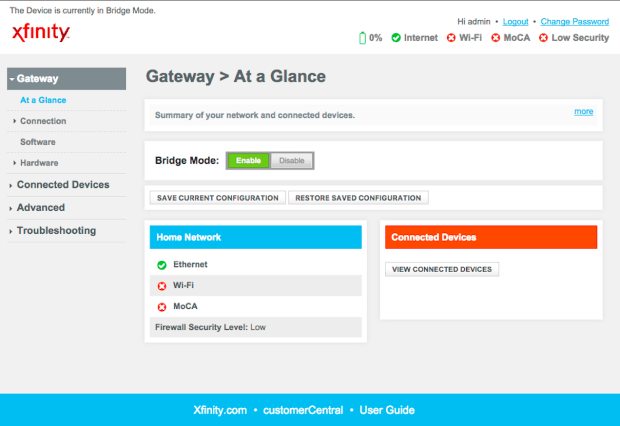 Router’s admin panel — Xfinity